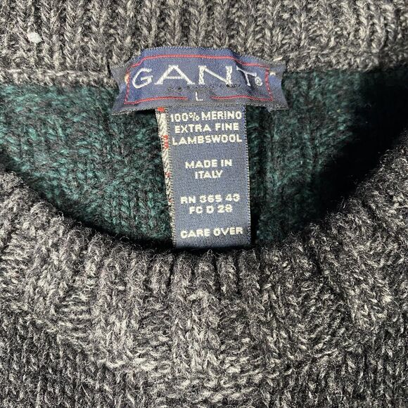 Vtg 90's Gant Merino Wool Sweater Multi-Color Block Knit Crew Neck Men's Sz Lg - Picture 4 of 8